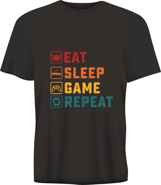 Koszulka z krótkim rękawem EAT SLEEP GAME REPEAT czarna TS109