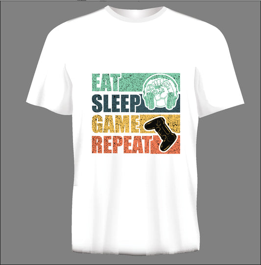 Koszulka z krótkim rękawem EAT SLEEP GAME REPEAT biała TS110