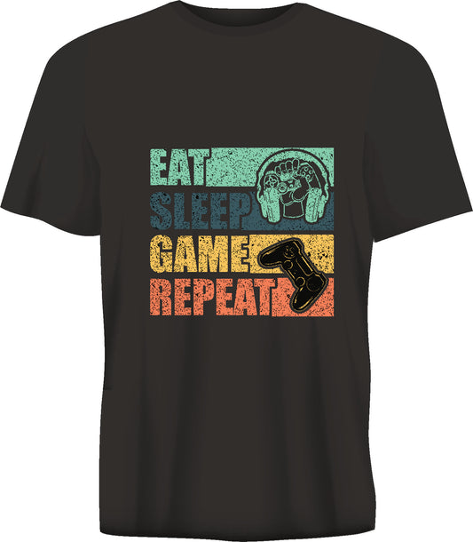 Koszulka z krótkim rękawem EAT SLEEP GAME REPEAT czarna TS111