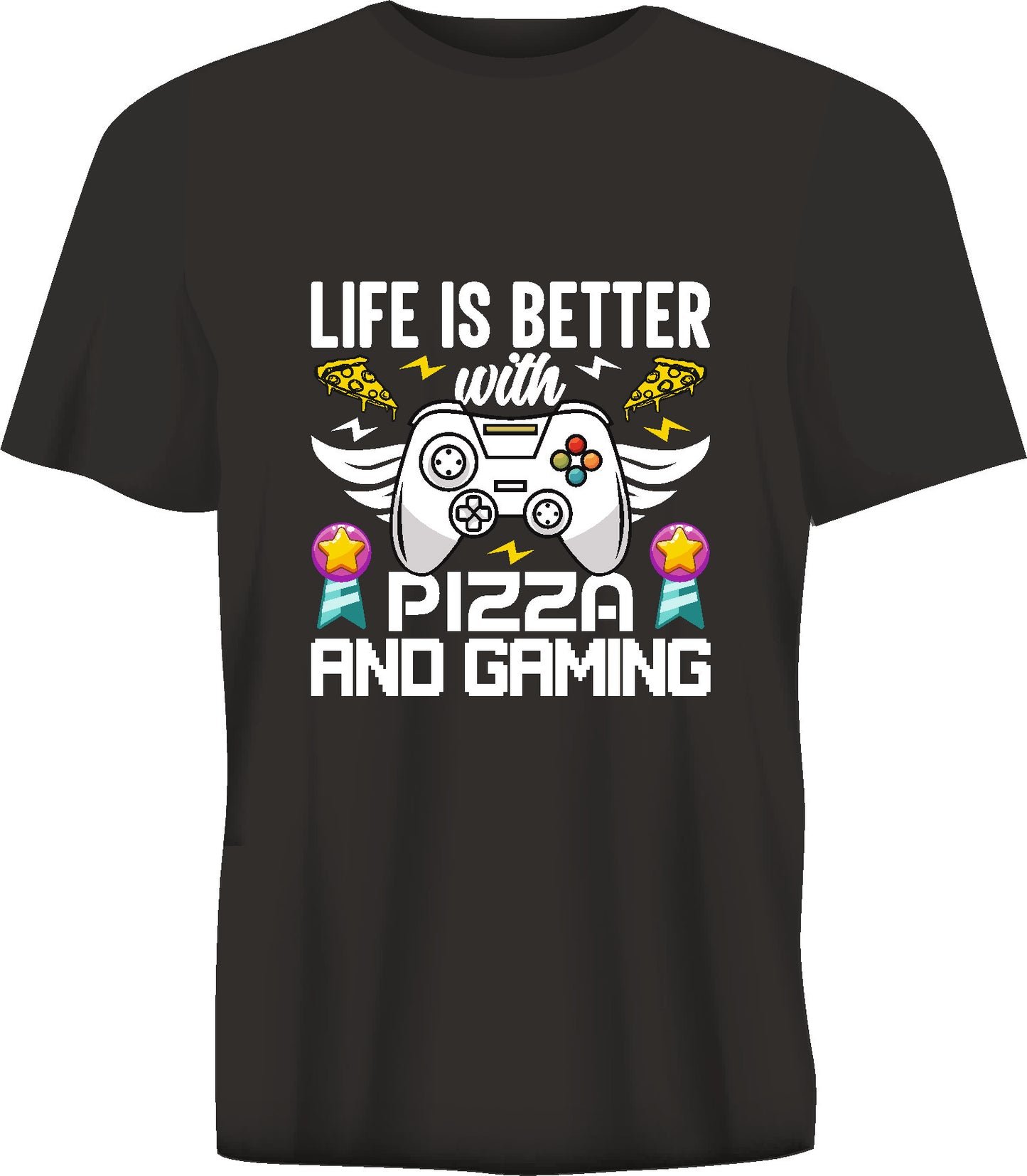 Short sleeve t-shirt LIFE IS BETTER WITH PIZZA AND GAMING  black TS114