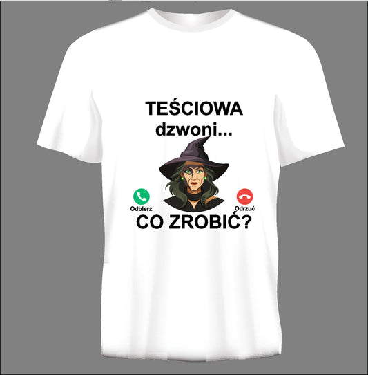 Short sleeve t-shirt TEŚCIOWA DZWONI white TS162