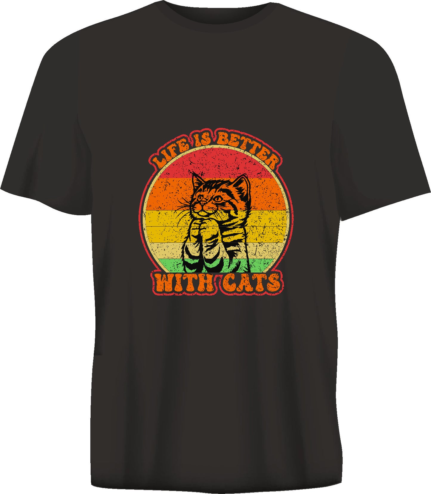 Short sleeve t-shirt LIFE BETTER WITH CATS black TS258