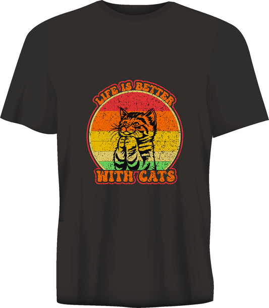 Short sleeve t-shirt LIFE BETTER WITH CATS black TS258