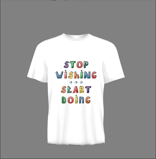 Short sleeve t-shirt TS308 STOP WISHING START DOING white