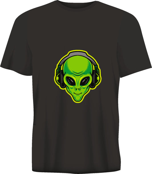 Short sleeve t-shirt TS325 Alien green head with headphones  black